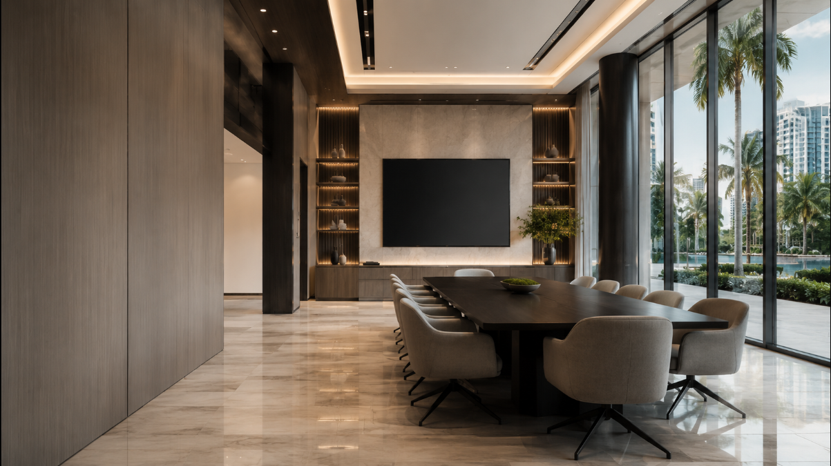 The association's meeting room in the same waterfront condominium